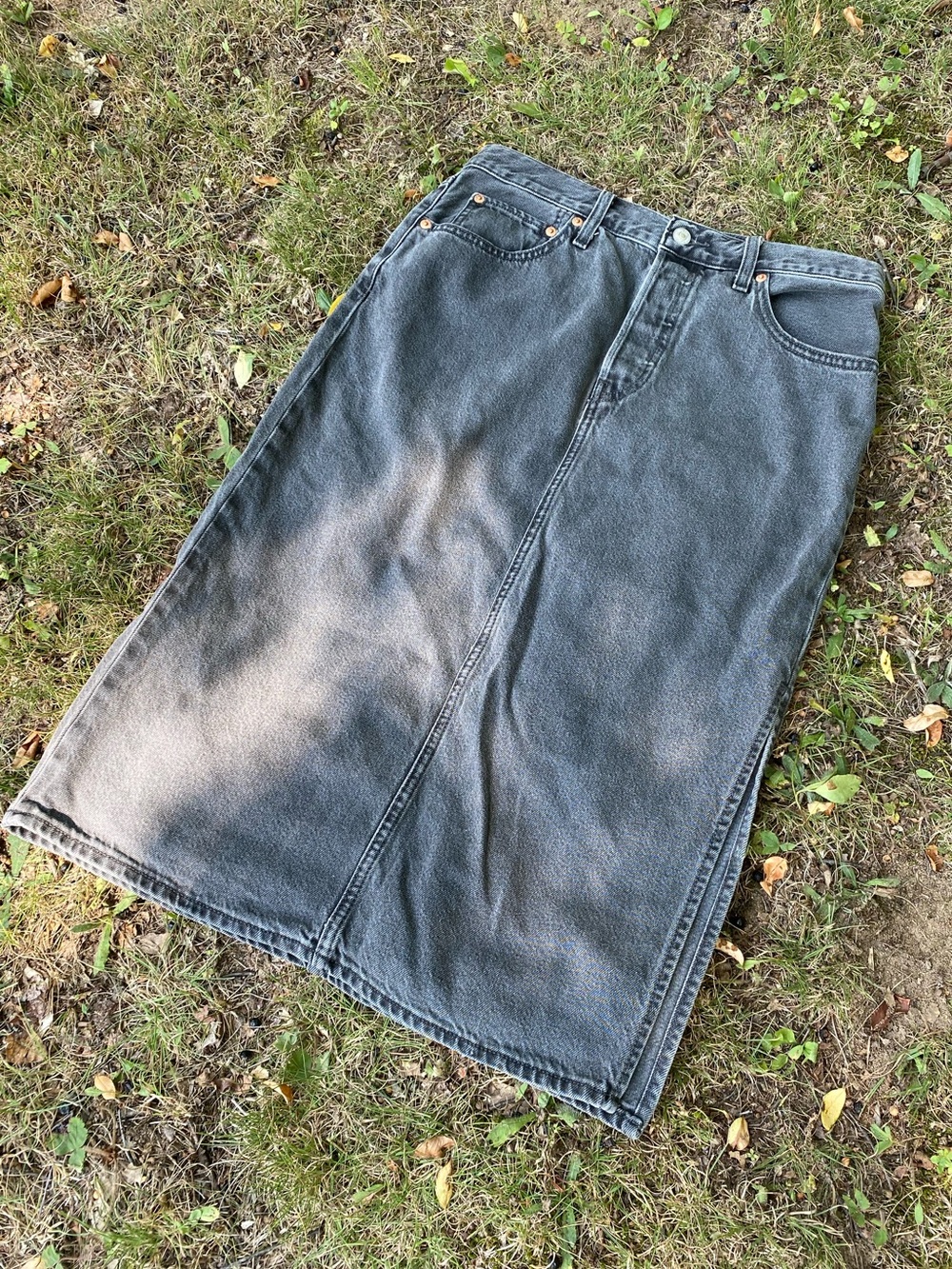Levi's High Waisted Charcoal Black Denim Midi Skirt